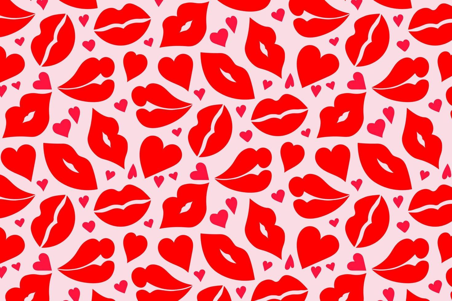 Kisses, pattern for St. Valentine's Day. Red lips with hearts vector