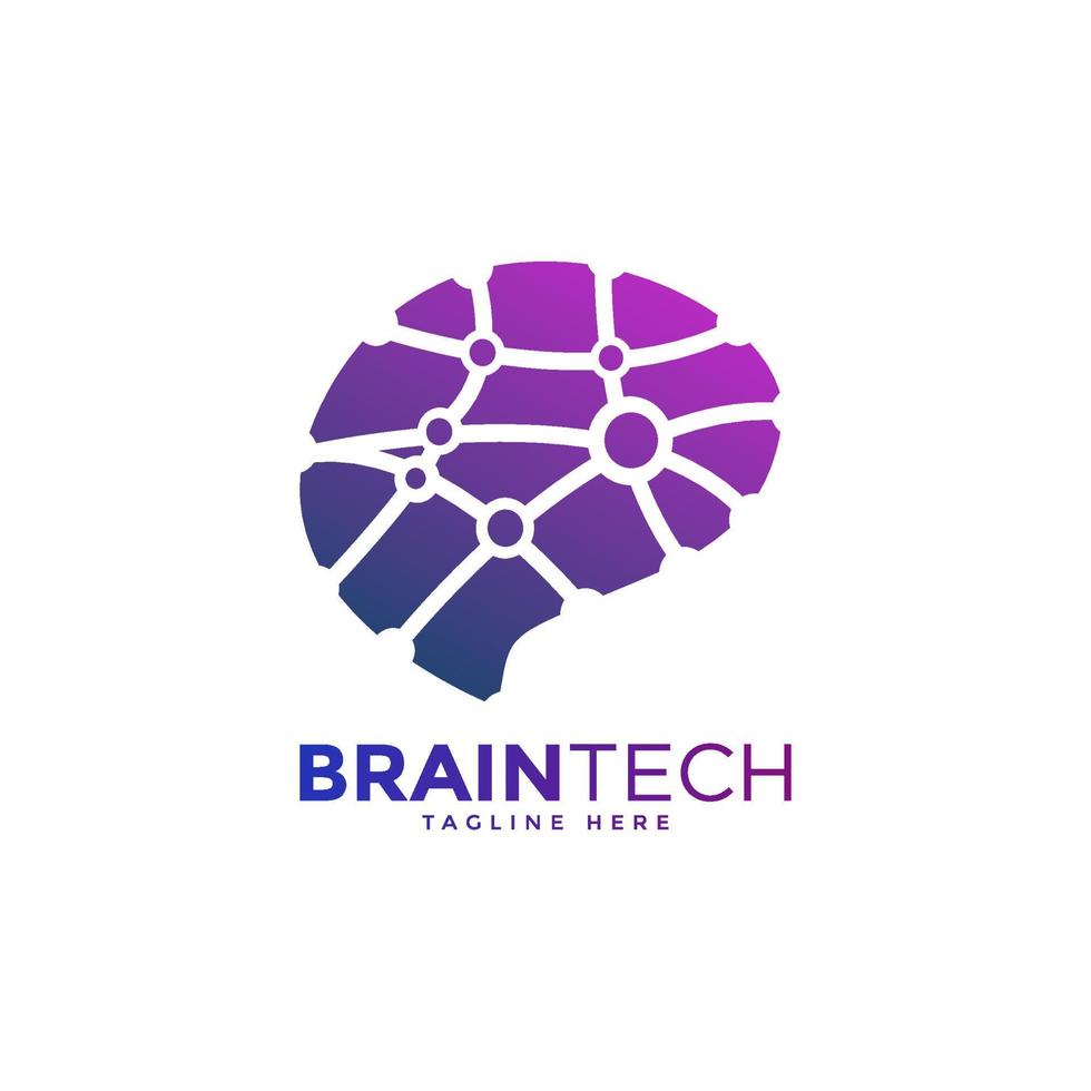 Brain Technology Logo Design Illustration. Digital Technology. Brain Logo Template. vector illustrator