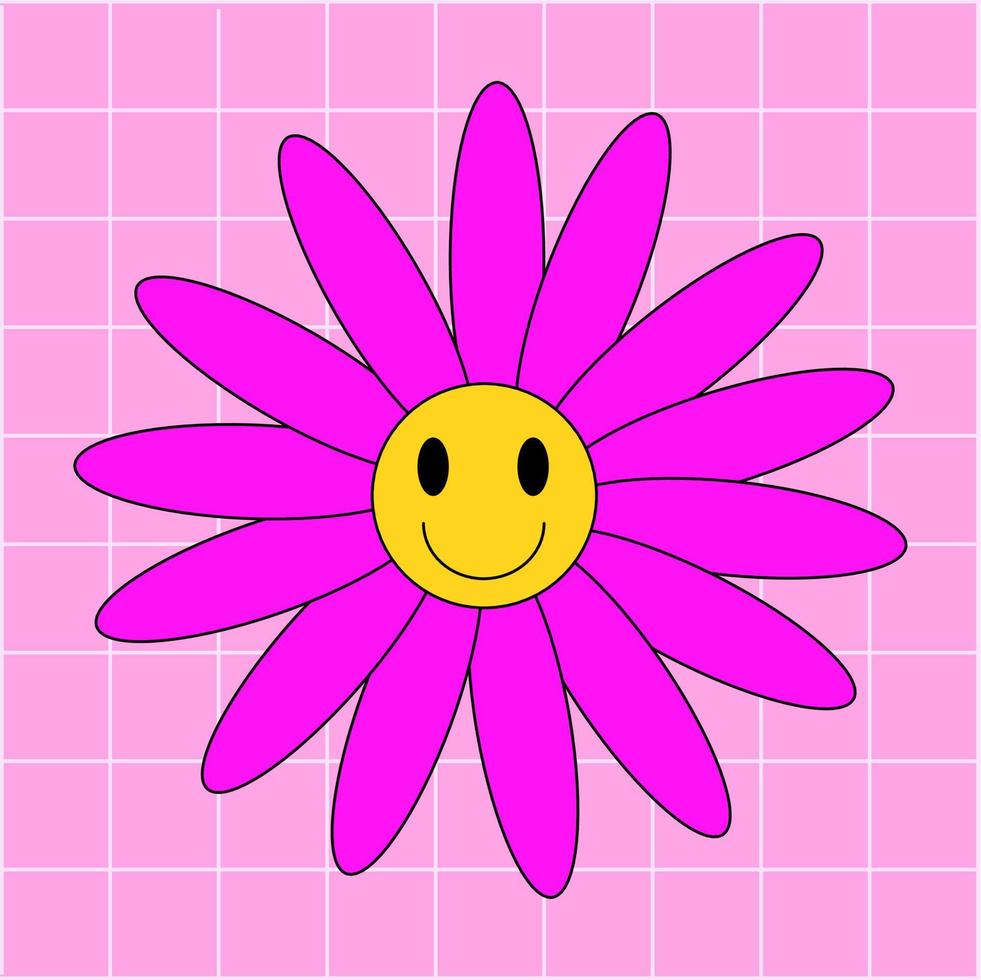 eslogan retro de los años setenta: manténgase maravilloso con una flor hippie. fondo colorido en estilo vintage a cuadros. vector