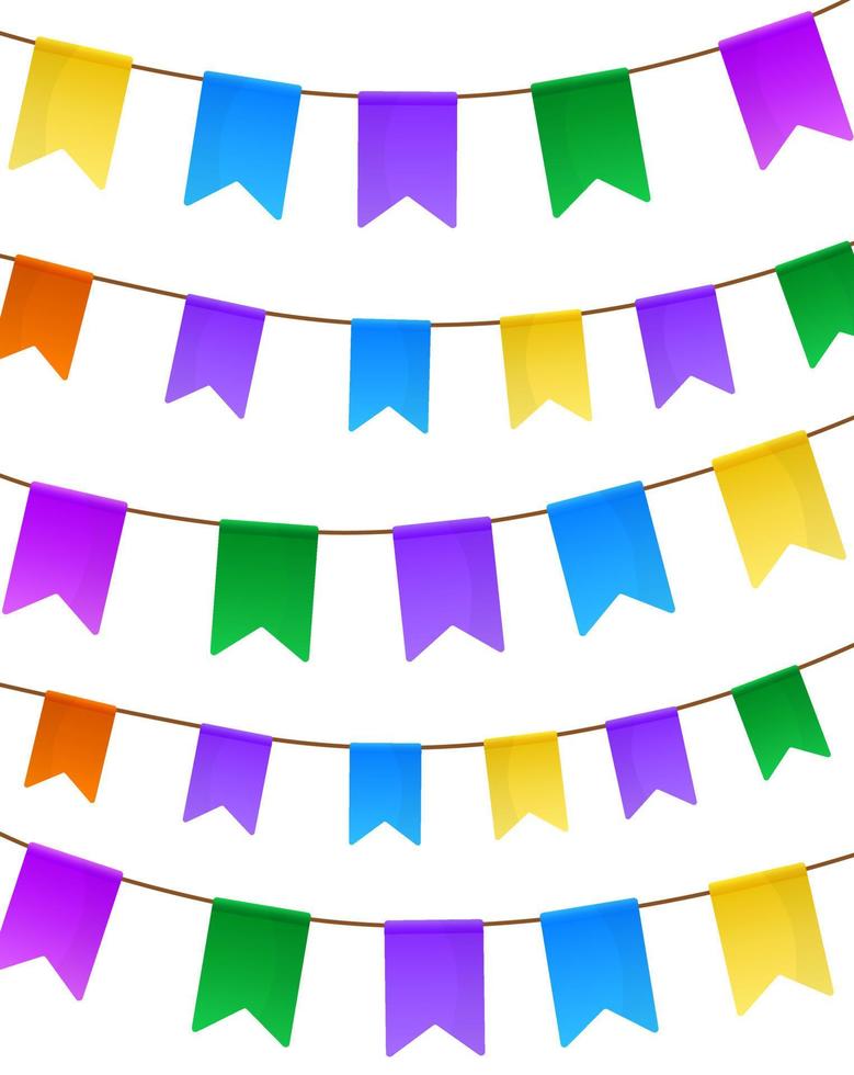 Set of colorful ribbons.Multicolored holiday flags are hung on garlands. Vector illustration