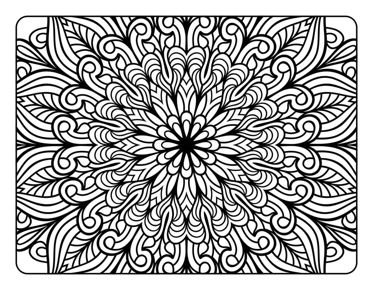 página para colorear de mandala para adultos, arte de doodle de mandala floral dibujado a mano, página para colorear de mandala para la relajación de adultos vector