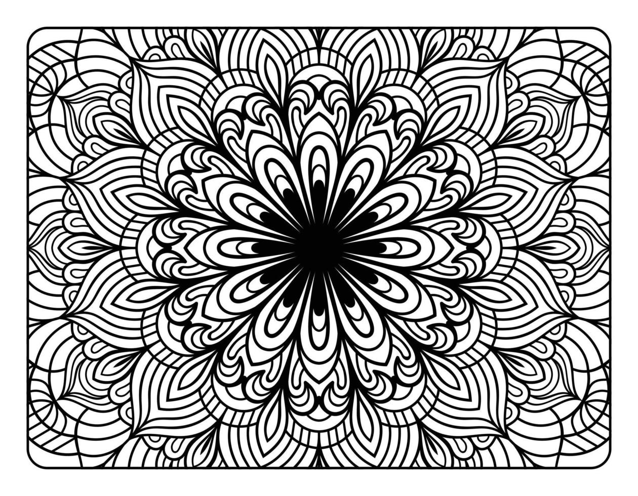 página para colorear de mandala para adultos, arte de doodle de mandala floral dibujado a mano, página para colorear de mandala para la relajación de adultos vector