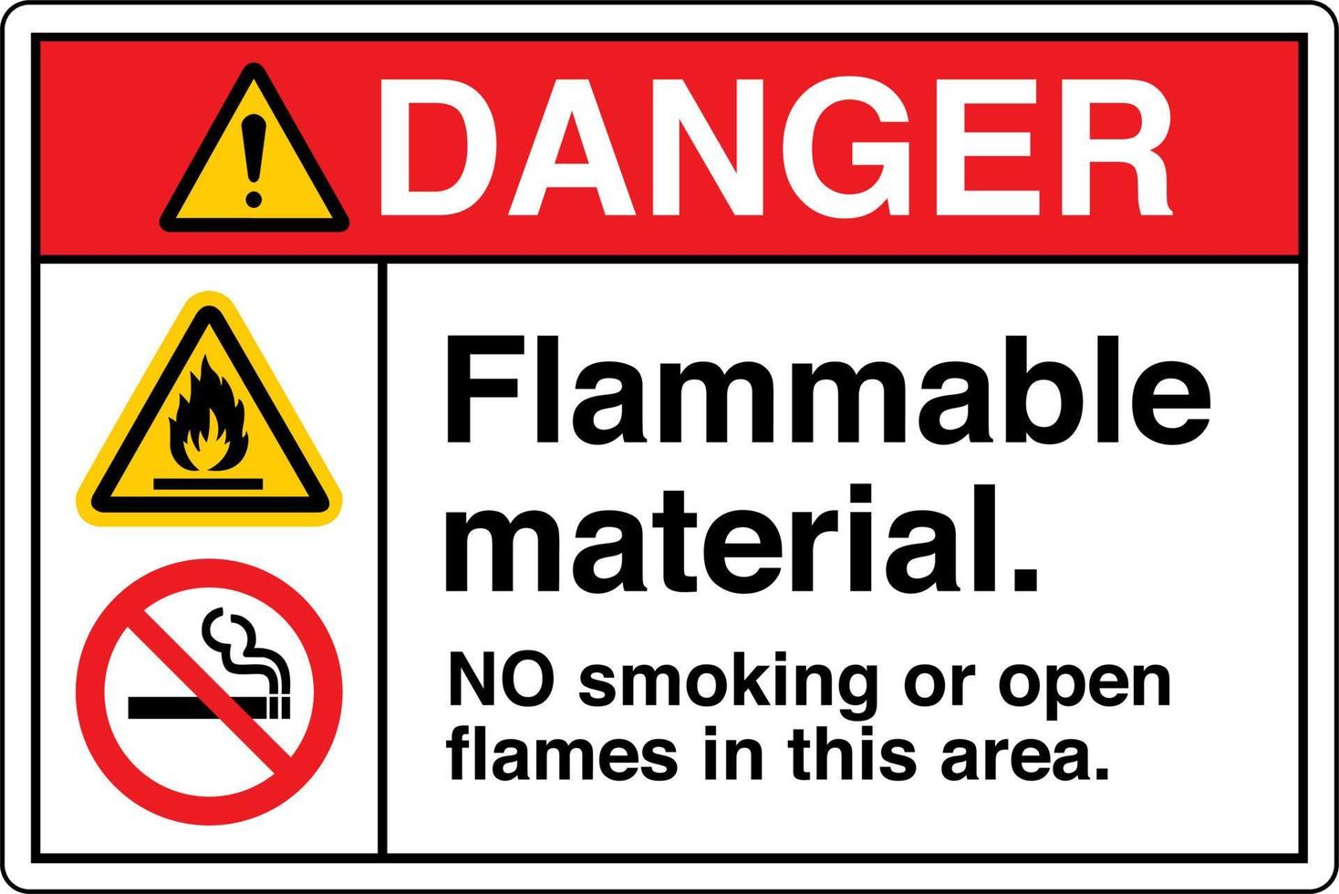 Safety Sign Marking Label Symbol Pictogram Danger Flammable material NO smoking or open flames in this area vector