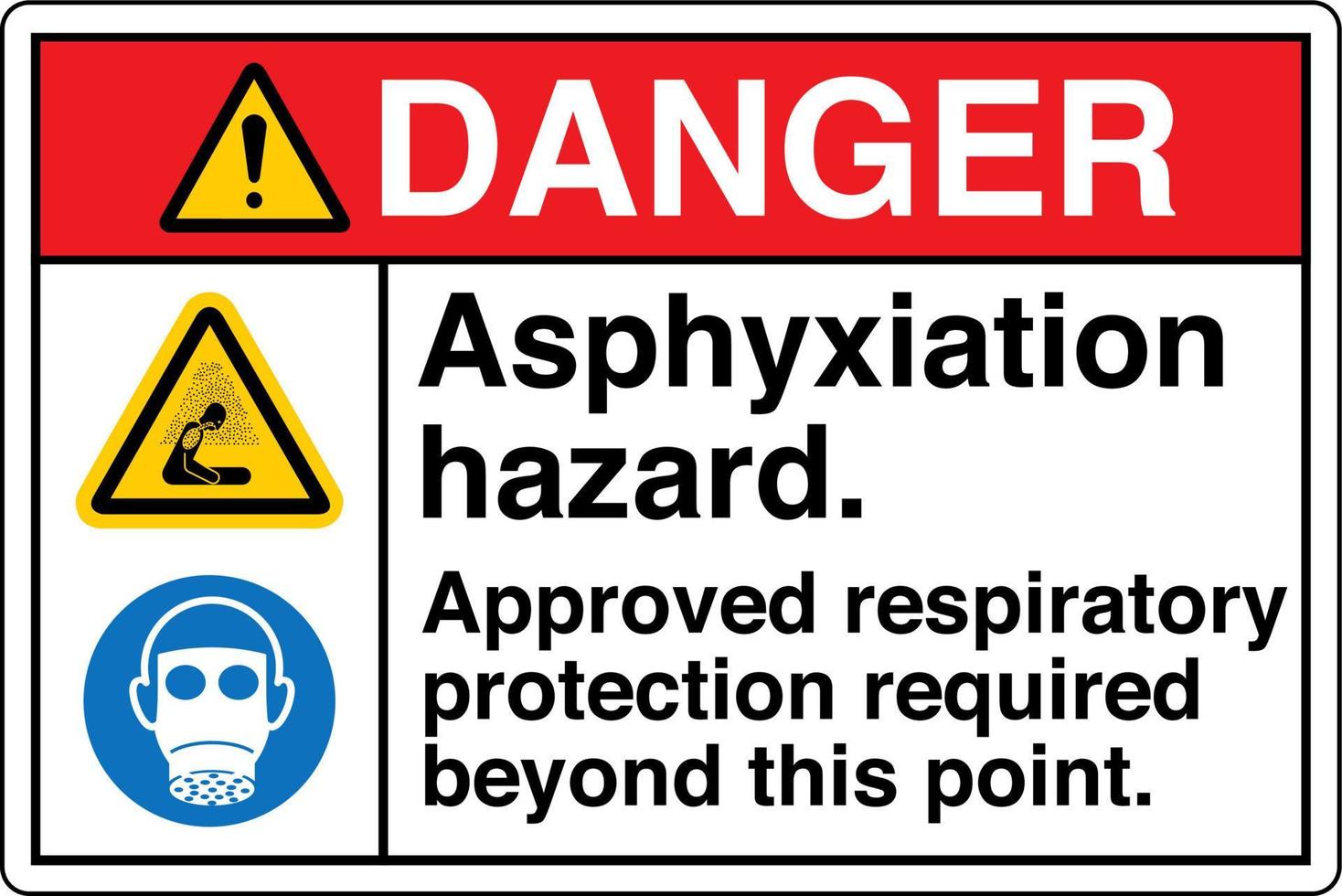señal de seguridad marcado etiqueta símbolo pictograma peligro peligro de asfixia aprobado protección respiratoria requerida más allá de este punto vector