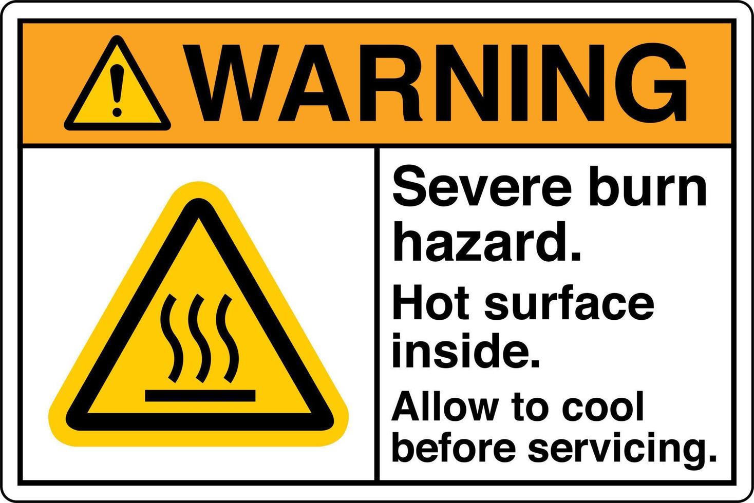 señal de seguridad marcado etiqueta símbolo pictograma normas advertencia grave peligro de quemaduras superficie caliente interior dejar enfriar antes de realizar el mantenimiento vector