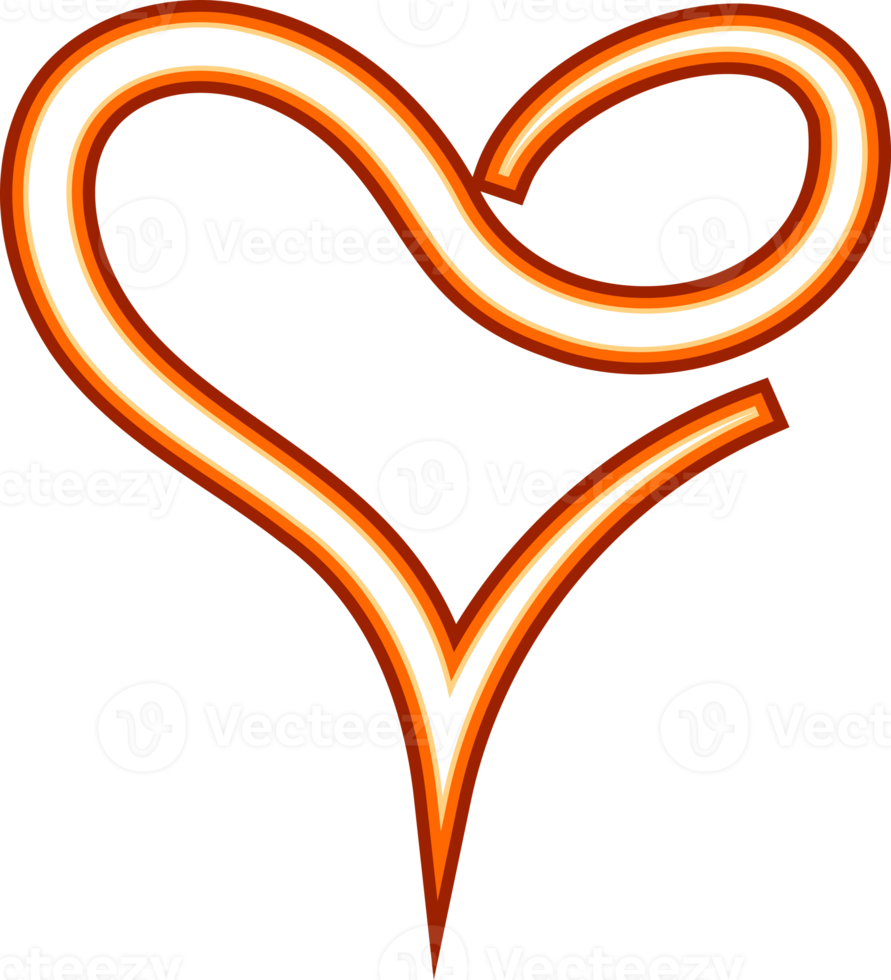 Vibrant PNG neon heart. Glowing colorful neon light in heart shape. Linear shining illustration, good for decorations, frames, text, Valentine's design and for other purposes.