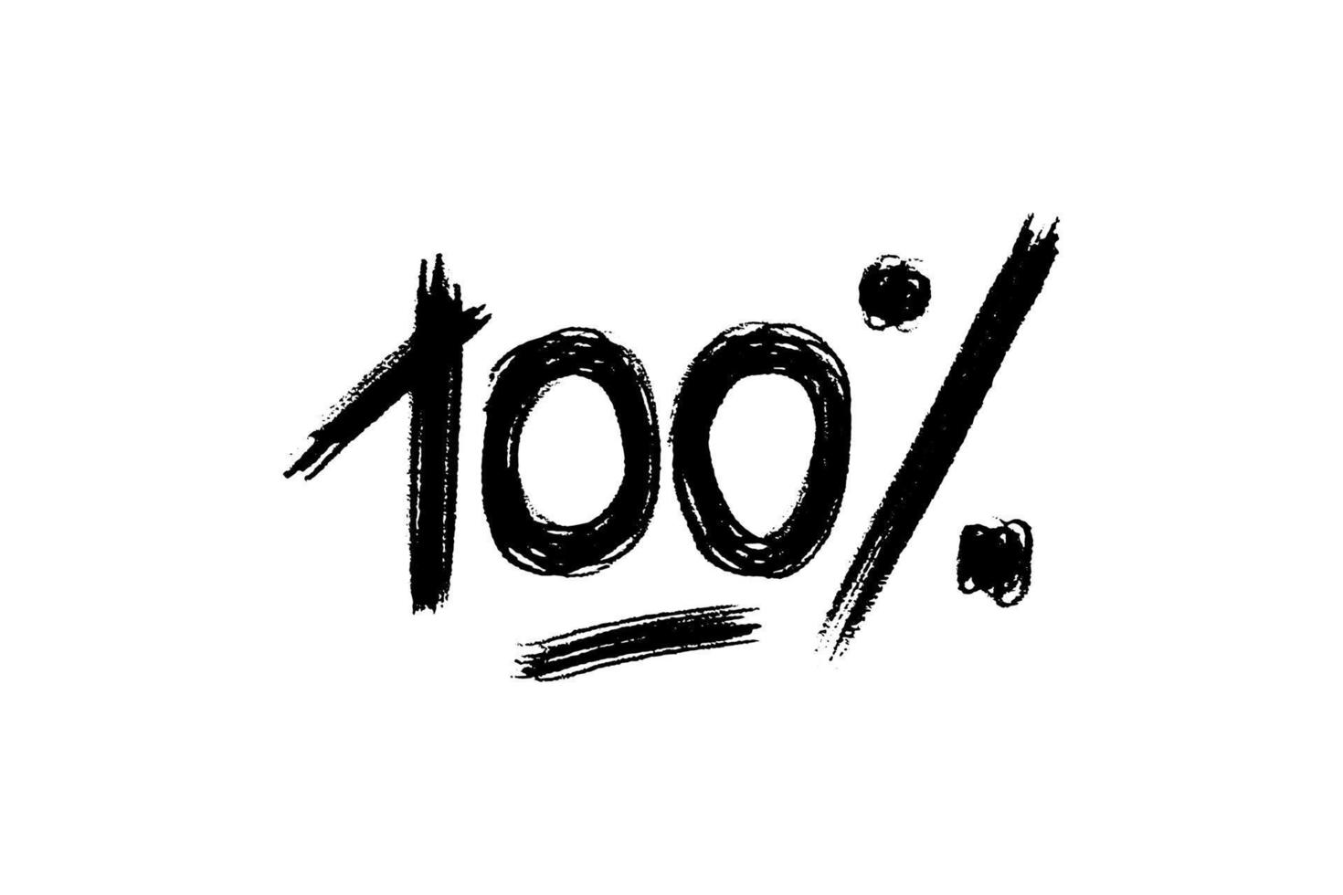 100 percent hand written inscription. Vector design for ads, promo, posters and cards. Grunnge black number one hundred percent on white background.