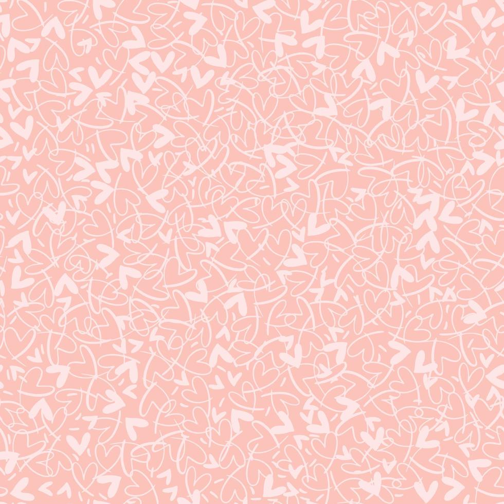 Seamless vector pattern with small hearts. Vector repeating texture with white linear heart on pink background. Repeatable backdrop with hand drawn tiny hearts.