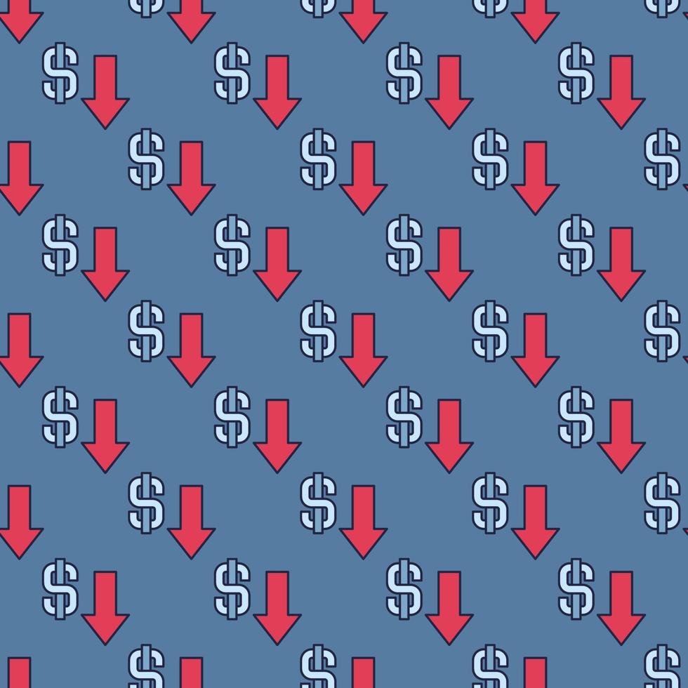 Dollar Devaluation with Falling Arrow vector colored seamless pattern