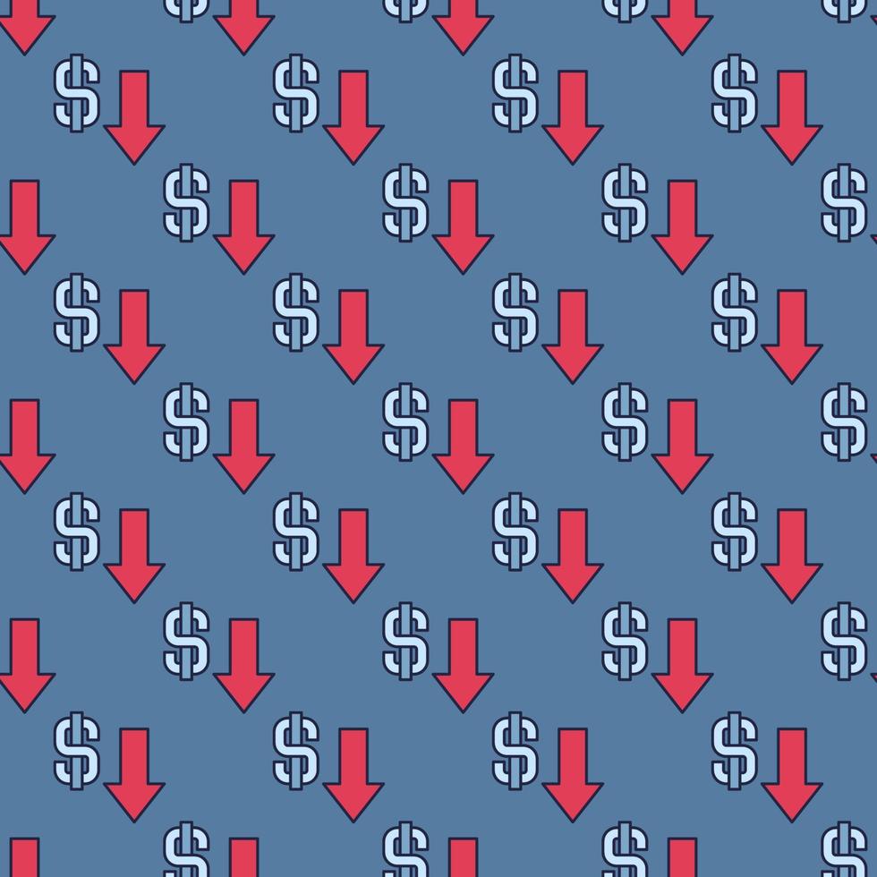 Dollar Devaluation with Falling Arrow vector colored seamless pattern