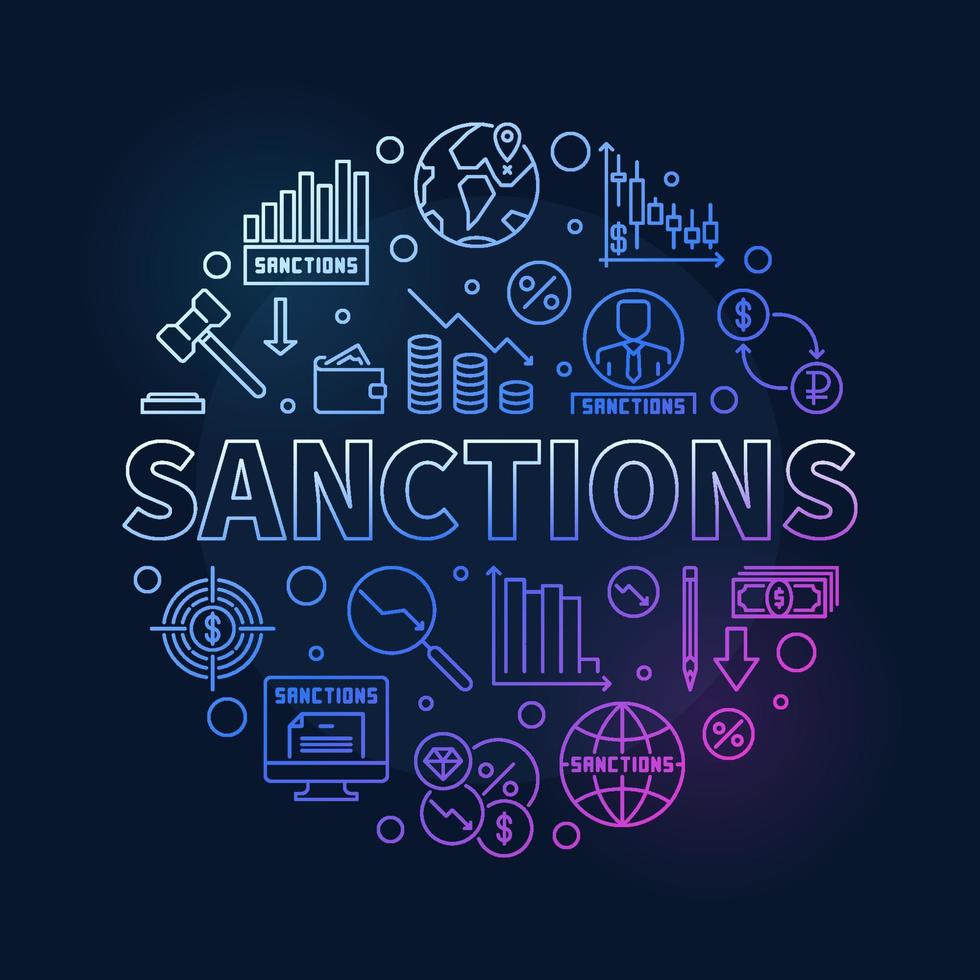 Sanctions round colorful banner - Commercial Penalties concept outline illustration vector