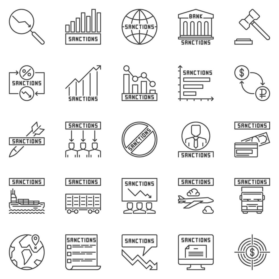 Sanctions outline icons set - Financial Penalties symbols vector