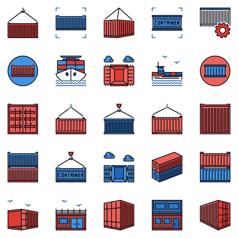 Shipping Containers colored icons set. Intermodal Freight Container signs vector