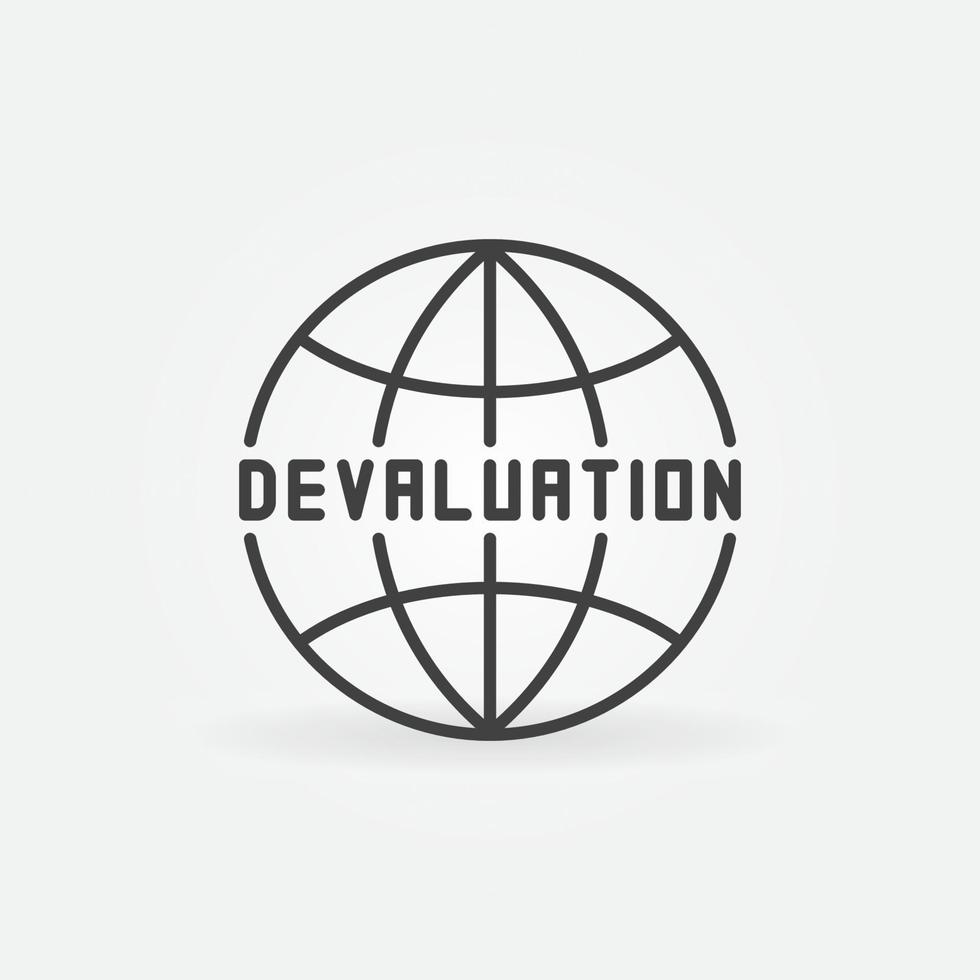 Earth Globe with Devaluation word vector Currency Depreciation outline icon