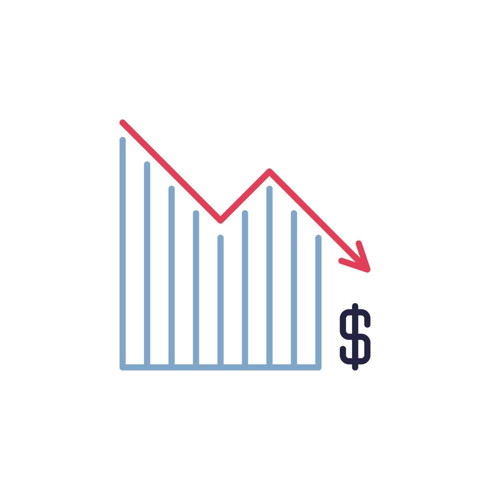 dólar cayendo gráfico vector devaluación y crisis financiera icono de color