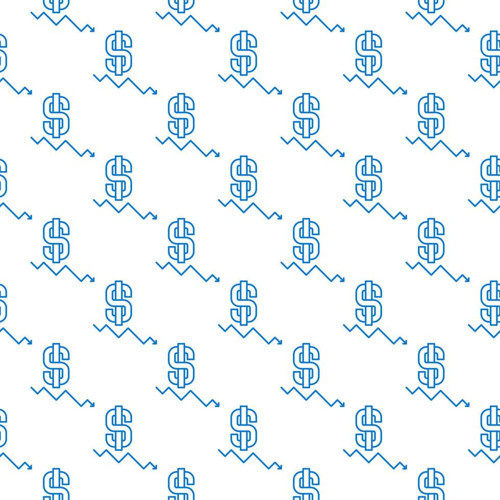 Dollar Sign with Falling Arrow - Devaluation vector seamless pattern