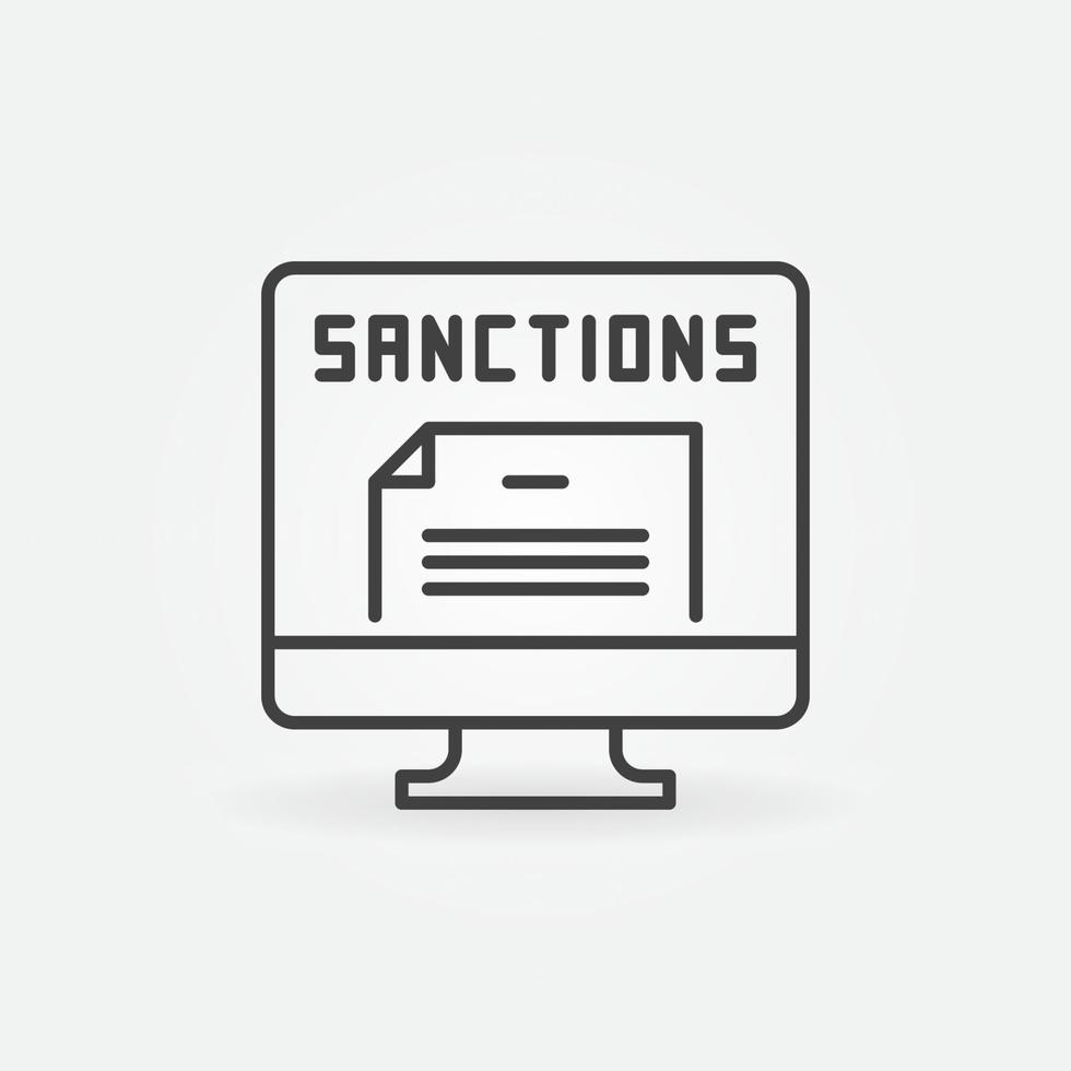 Computer with Sanctions Documents vector concept outline icon