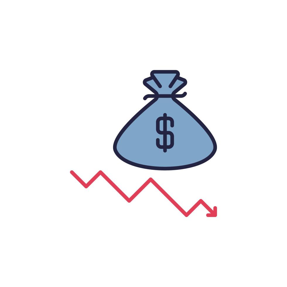 Money Bag and Falling Arrow vector Devaluation colored icon