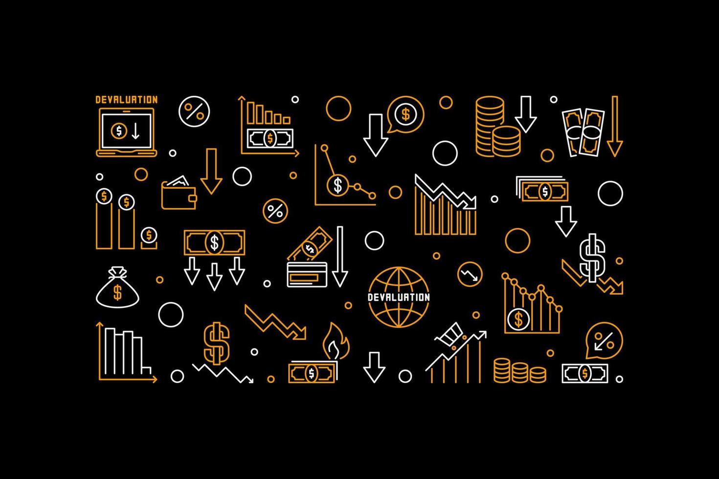 banner horizontal de vector de depreciación de moneda. ilustración de línea delgada de problemas económicos