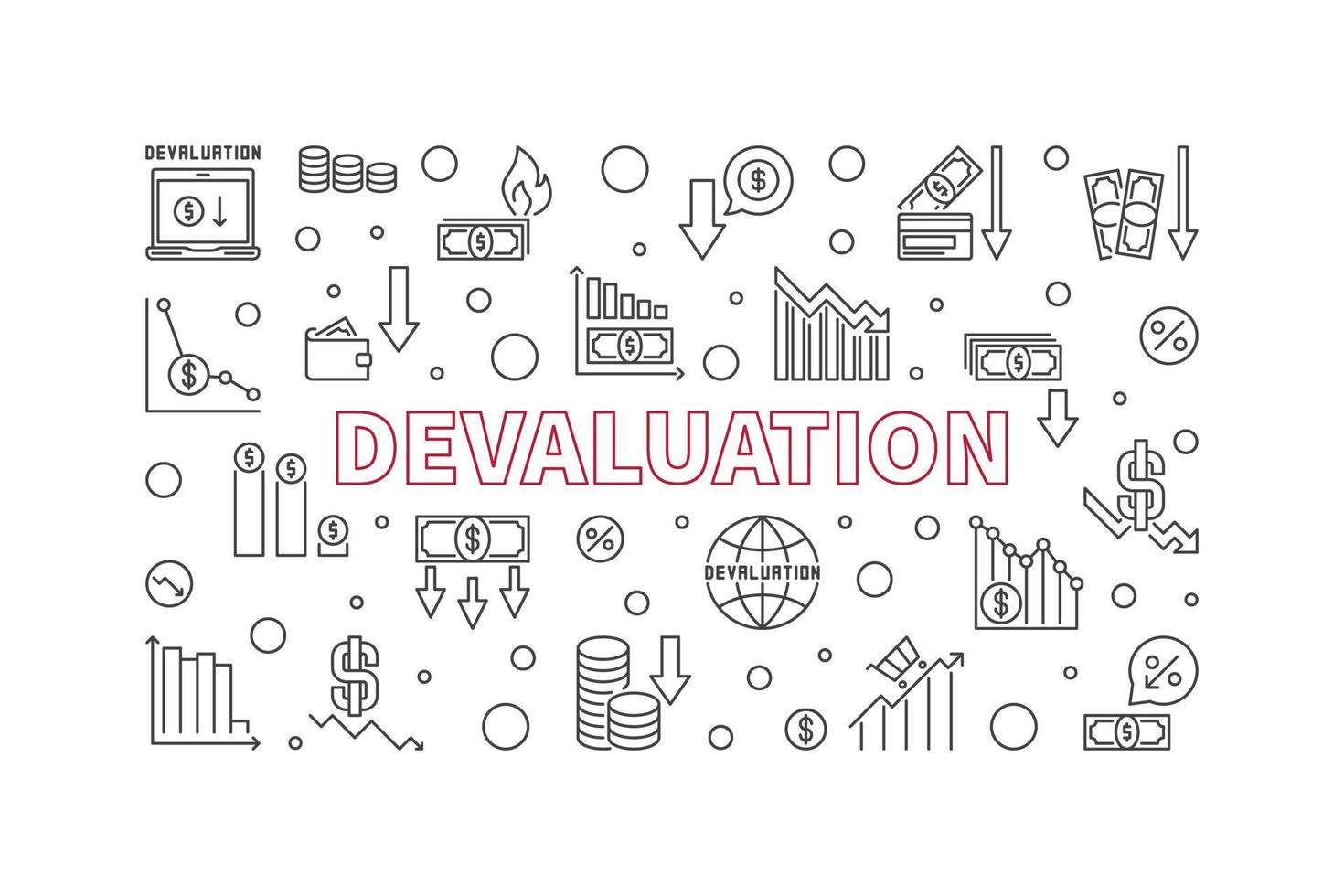 Devaluation horizontal banner - Currency Depreciation vector line illustration