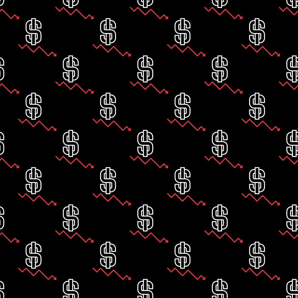 Devaluation outline pattern - Arrow with Dollar sign seamless background vector