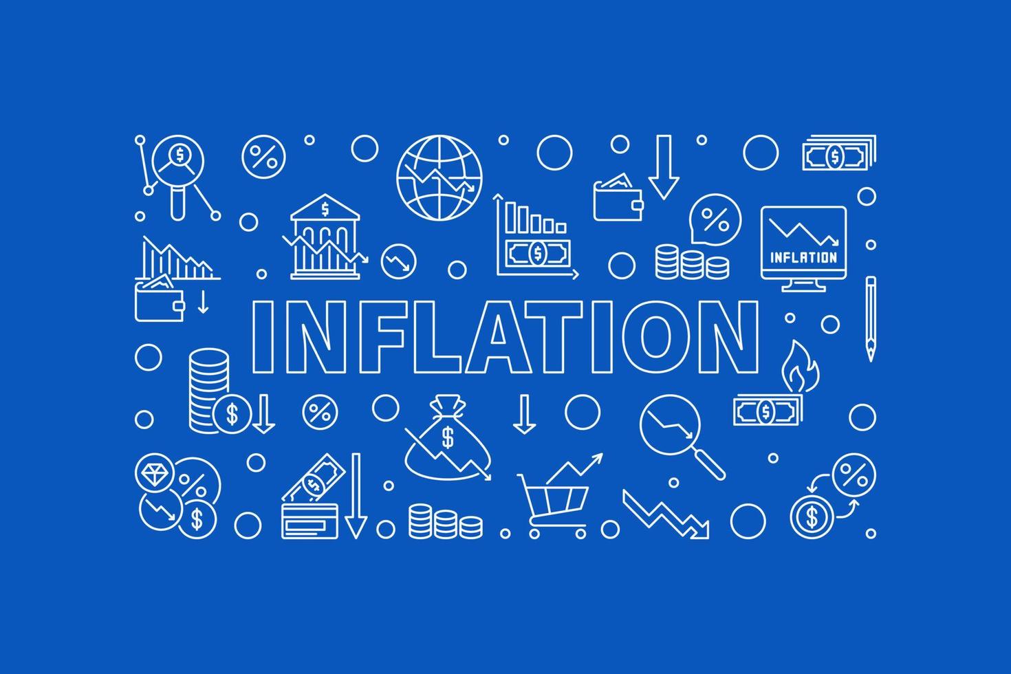 banner de línea delgada horizontal de inflación. Ilustración de vector de crisis financiera