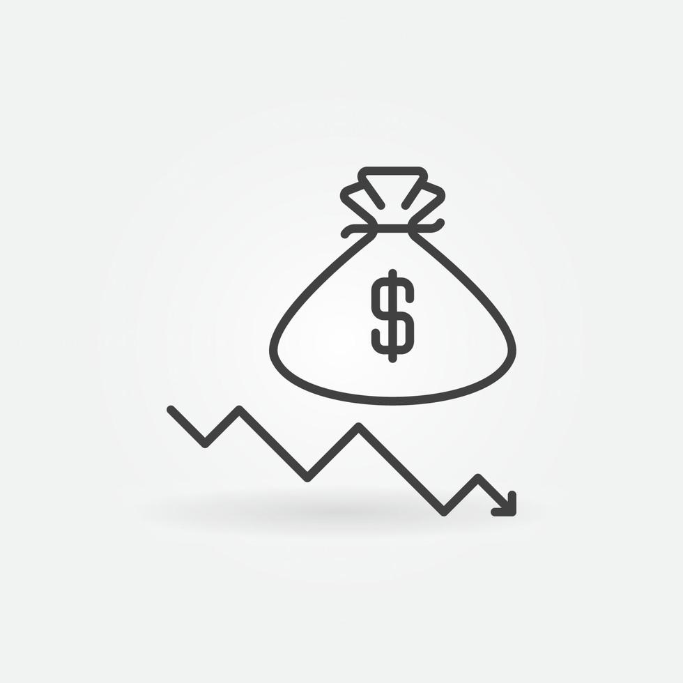 Falling Arrow with Money Bag vector Devaluation concept outline icon