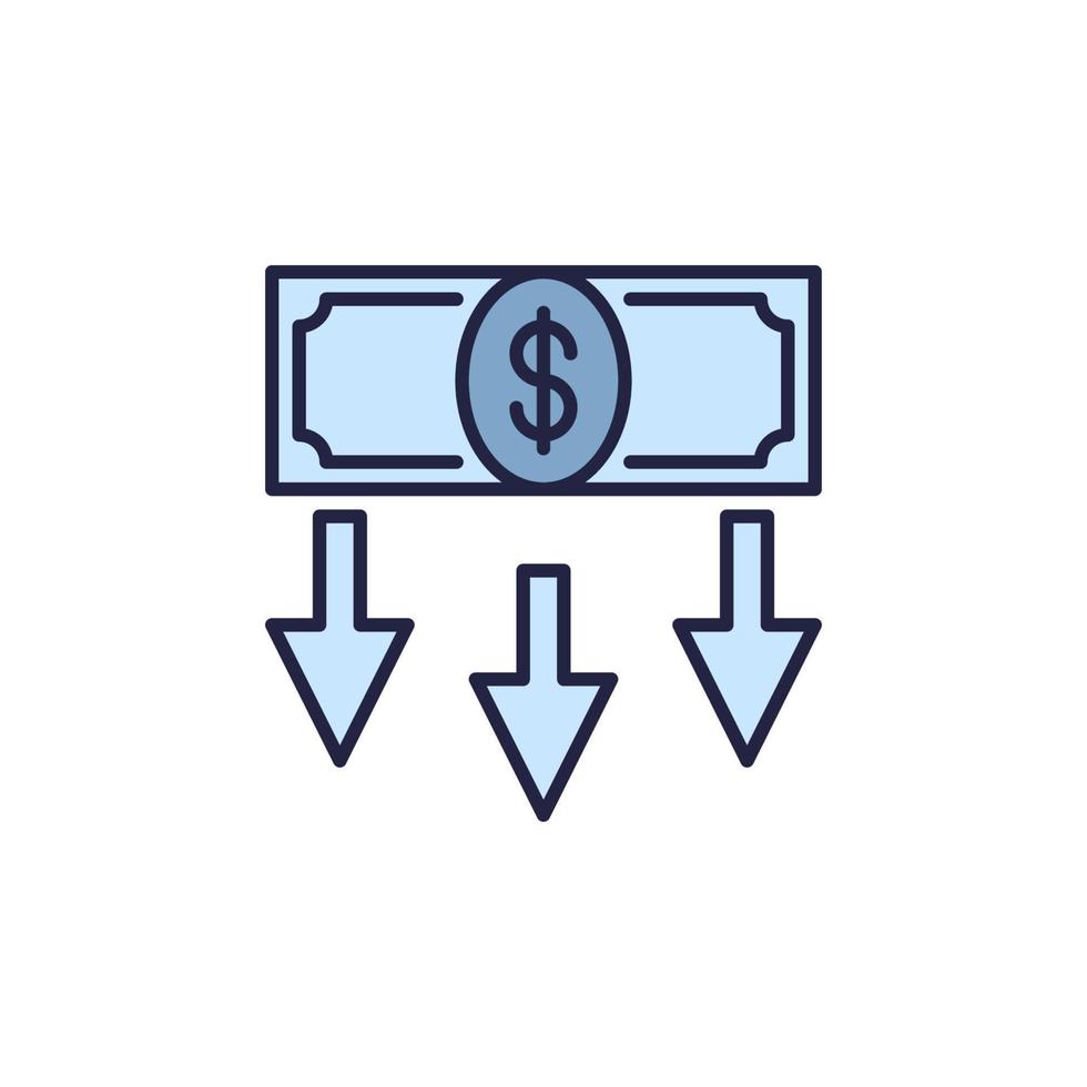 Falling Arrows and Dollar Banknote vector Devaluation colored icon
