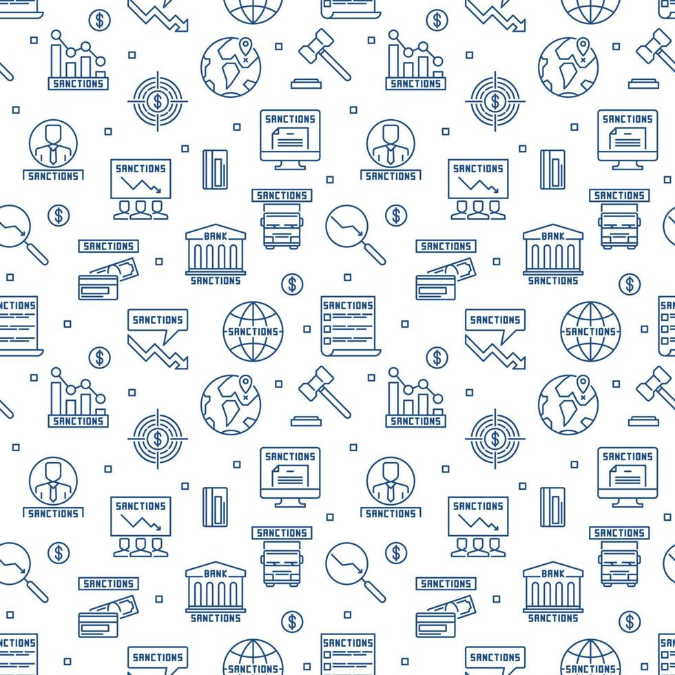 Economic Sanctions vector concept line seamless pattern