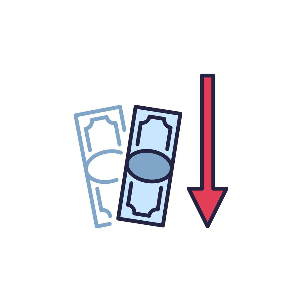 Money Value Down vector Devaluation concept colored icon or sign