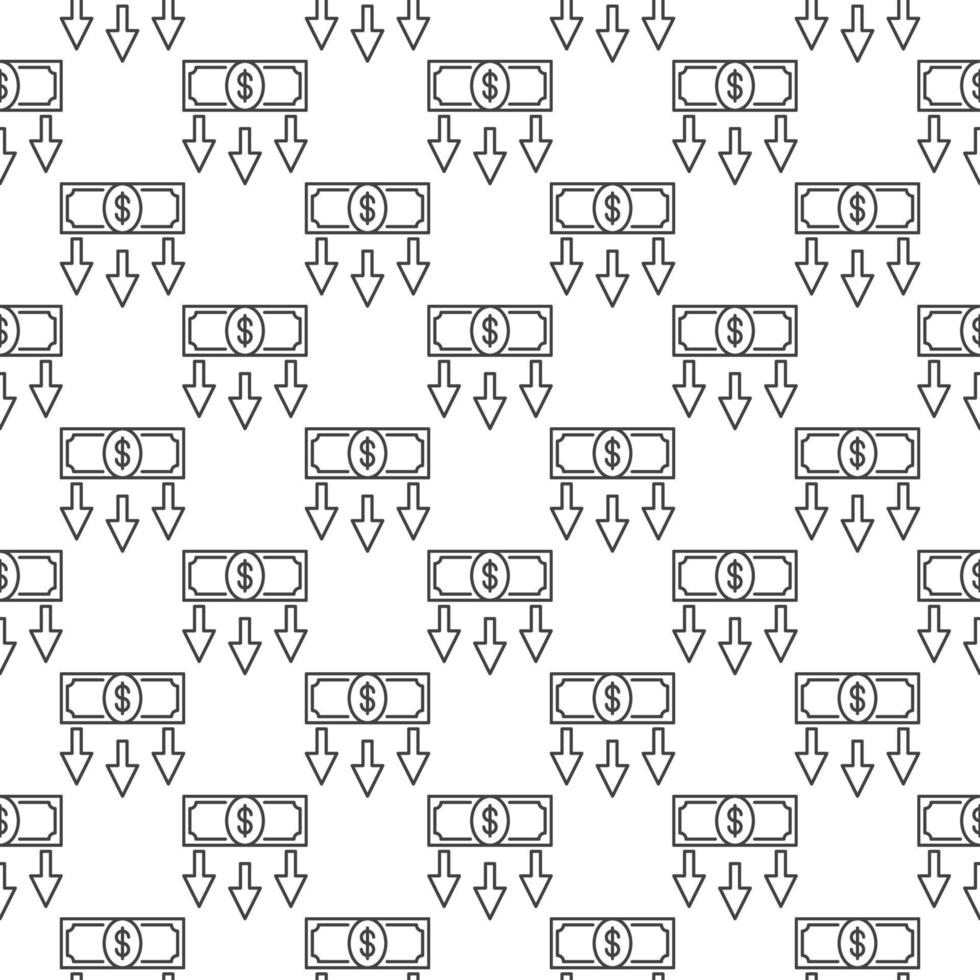 Dollar Banknote with Arrows outline pattern - seamless background vector