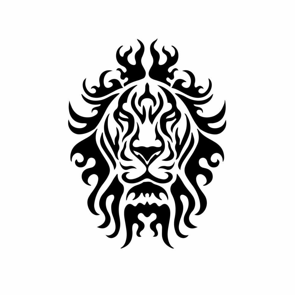 Tribal Lion Head Logo. Tattoo Design. Animal Stencil Vector Illustration