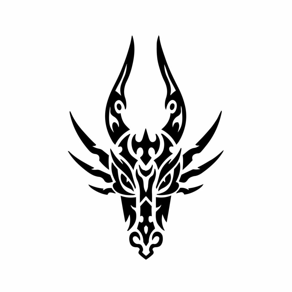 Tribal Dragon Head Logo. Tattoo Design. Animal Stencil Vector Illustration