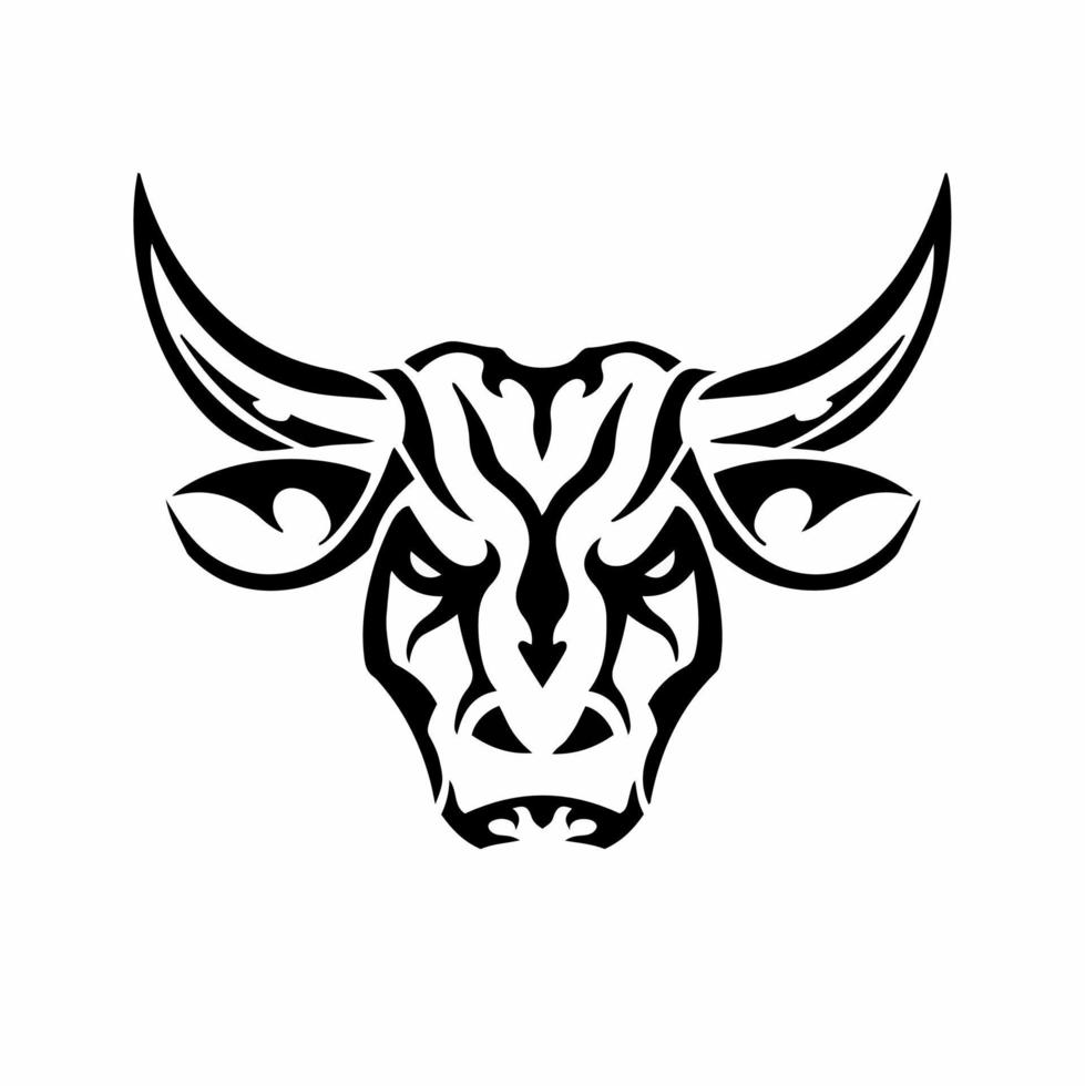 Tribal Bull Head Logo. Tattoo Design. Animal Stencil Vector Illustration