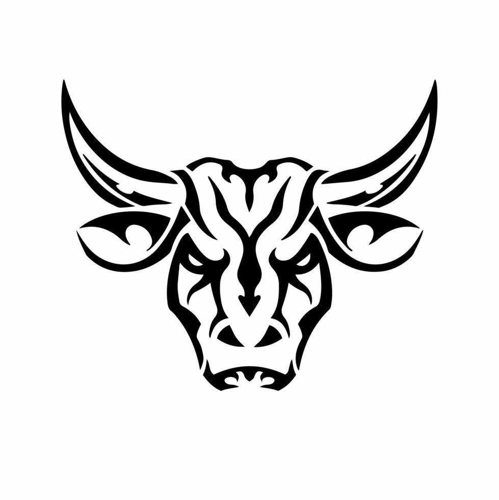 Tribal Bull Head Logo. Tattoo Design. Animal Stencil Vector Illustration