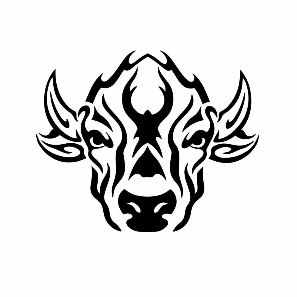 Tribal Bull Head Logo. Tattoo Design. Animal Stencil Vector Illustration