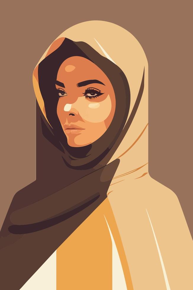 Portrait of beautiful muslim woman in hijab. Vector illustration.