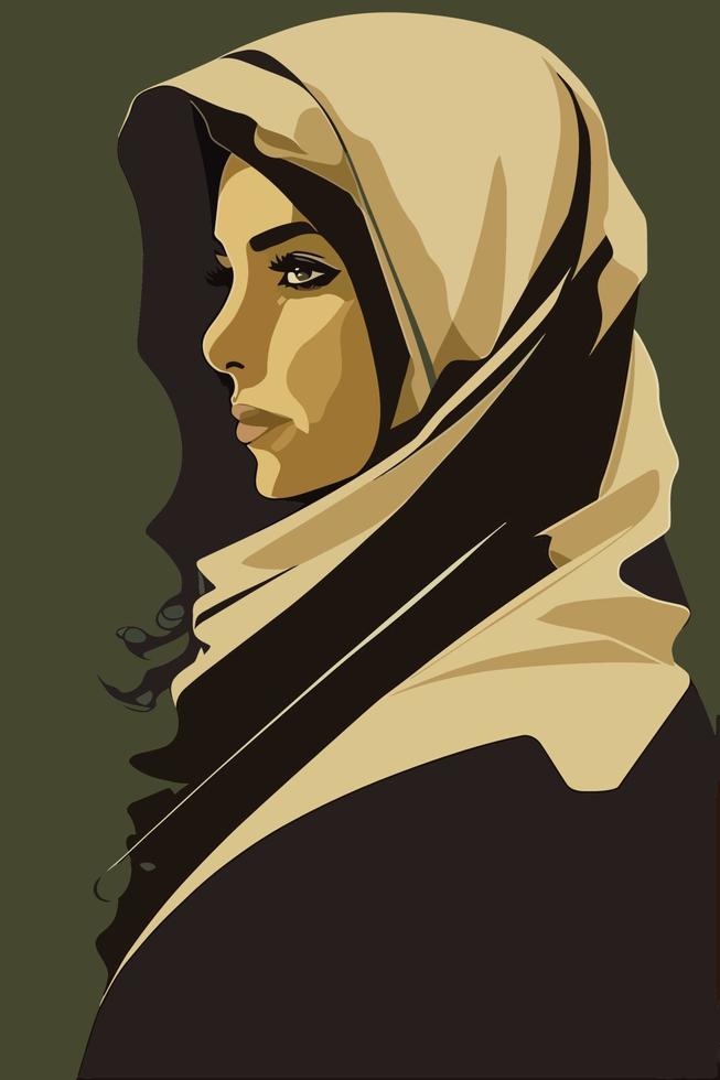 Portrait of beautiful muslim woman in hijab. Vector illustration.