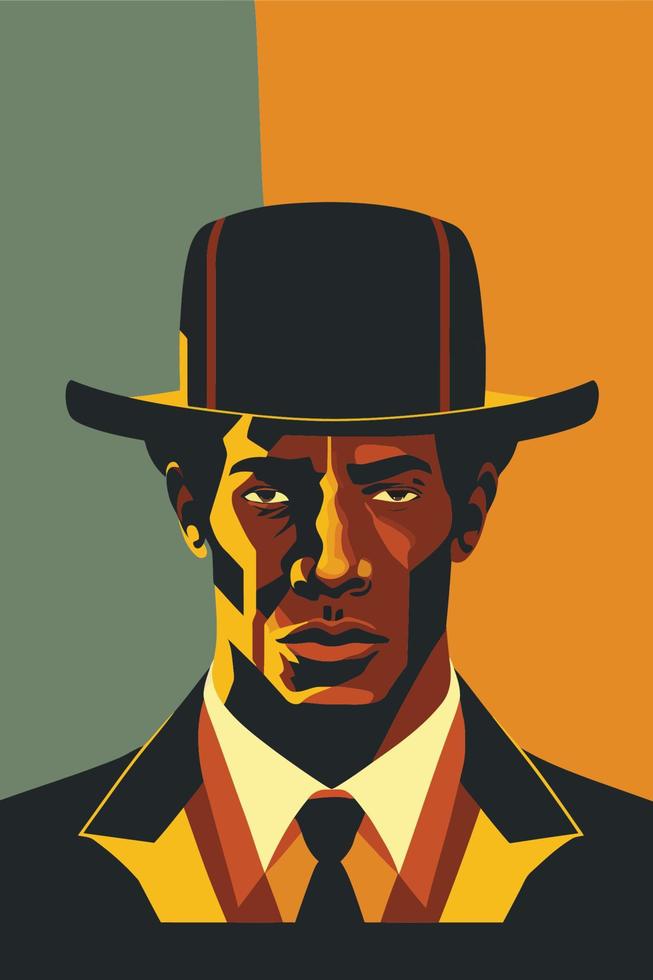 hombre afroamericano con sombrero y traje. ilustración vectorial vector