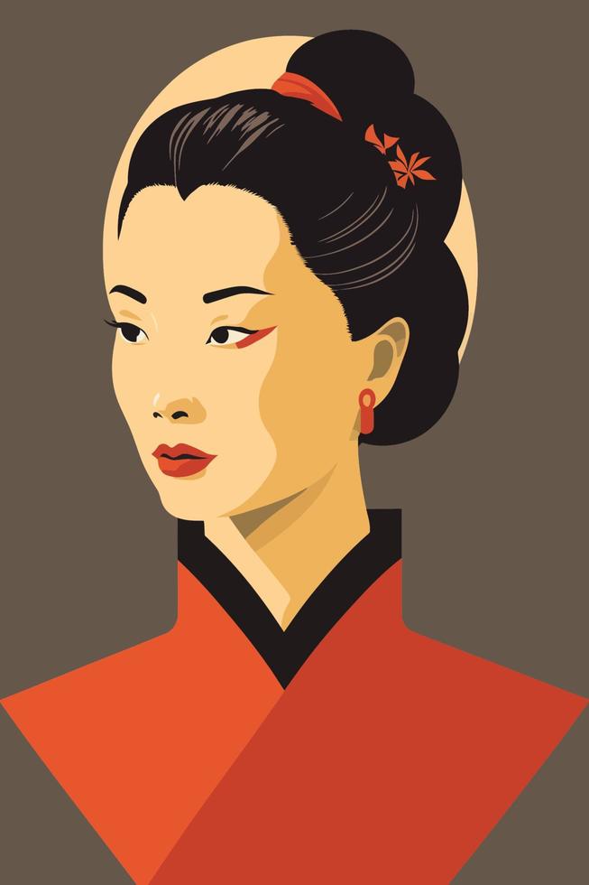 retrato de una hermosa geisha japonesa. ilustración vectorial de mujer china. vector