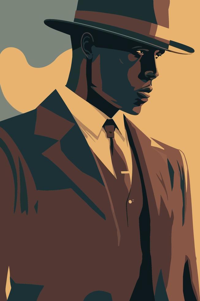 Retro african american man in hat. Vector illustration.