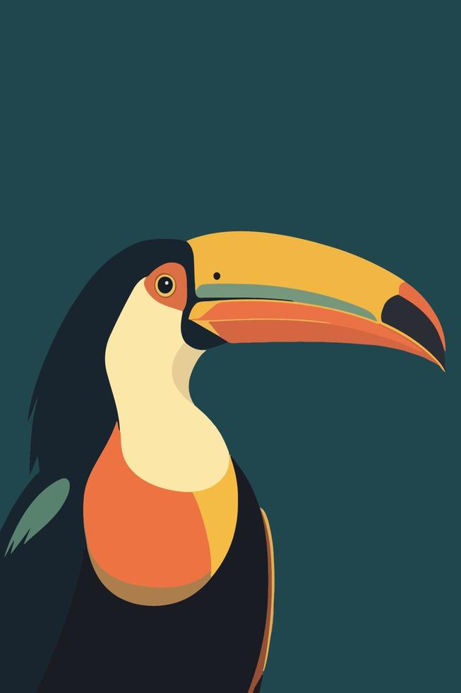 Toucan sitting on a tree branch. Vector illustration in flat style.