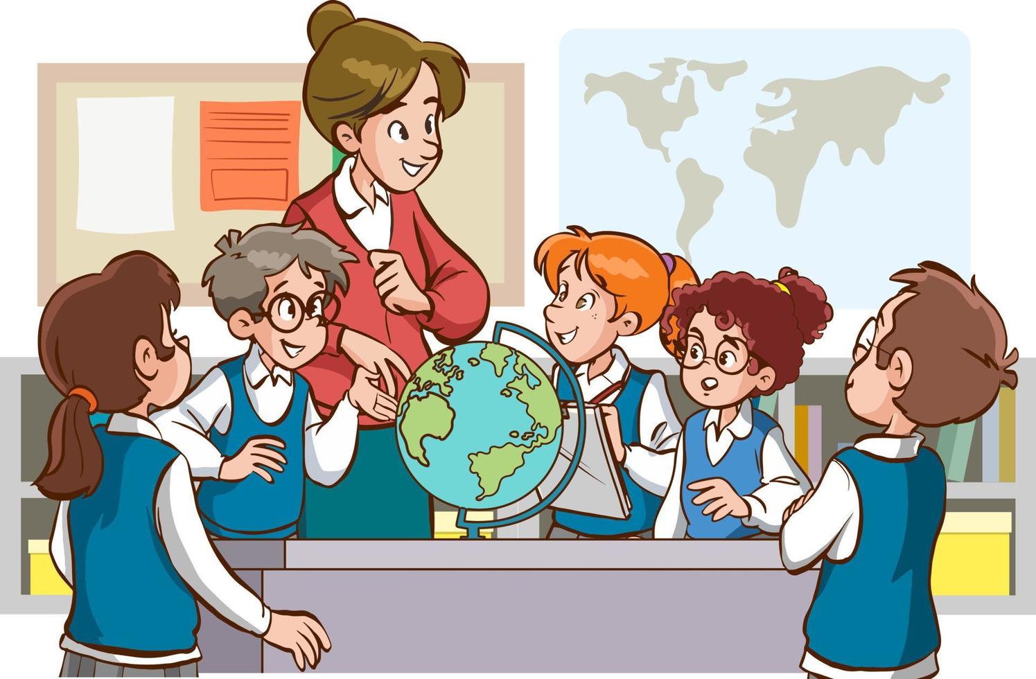 teacher and students are studying in the classroom cartoon vector
