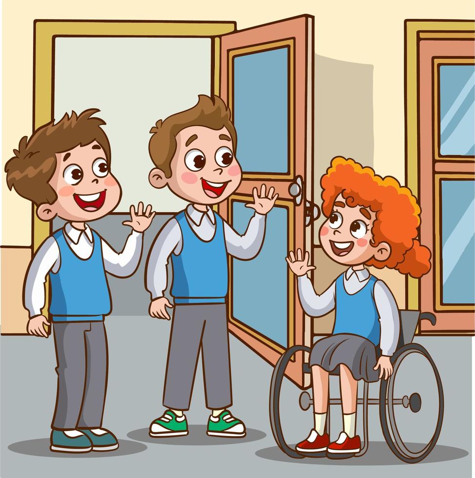 a group of students kids talking cartoon vector