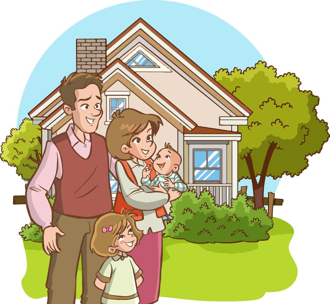happy cute family cartoon vector
