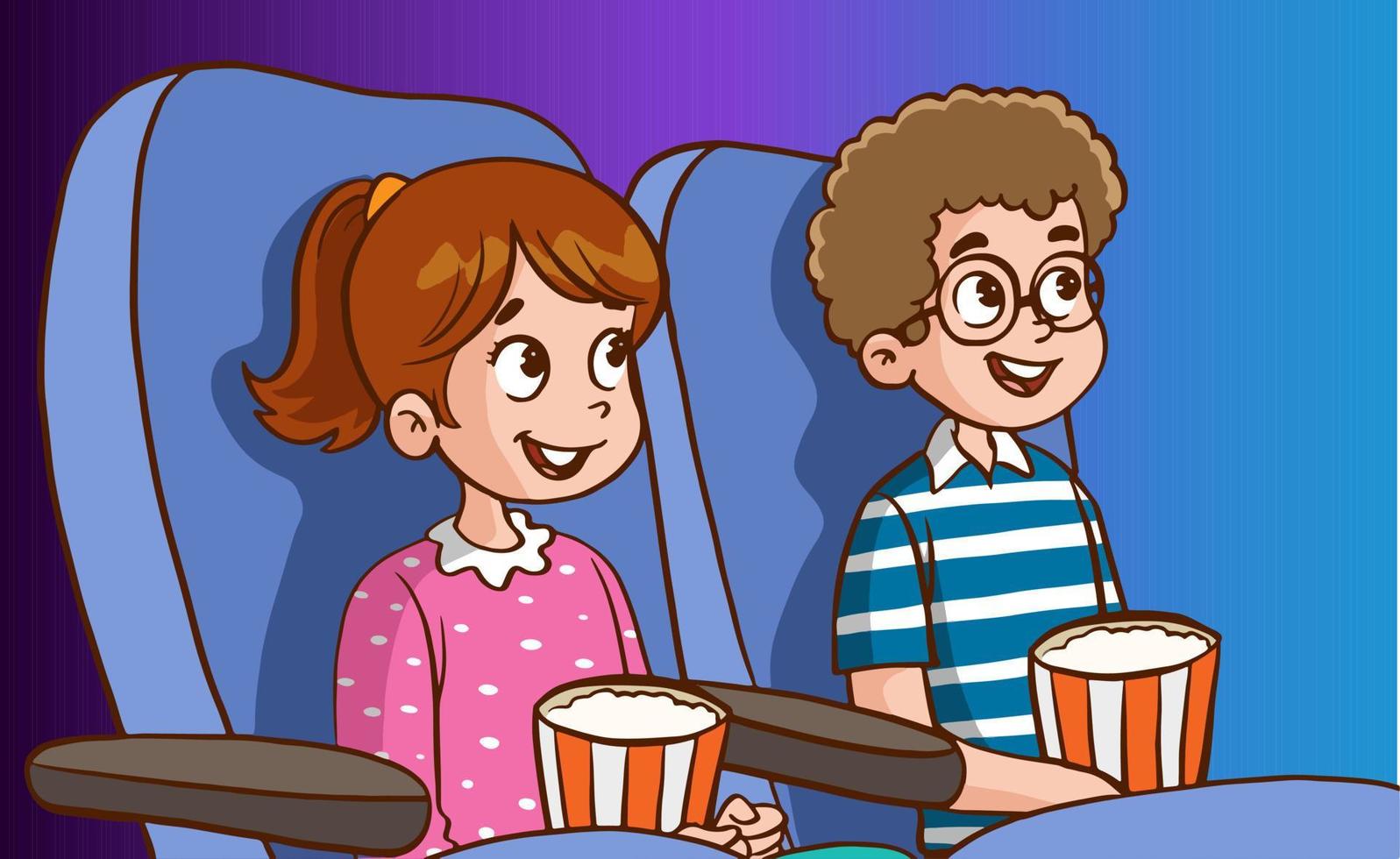 niños viendo películas en el cine vector de dibujos animados