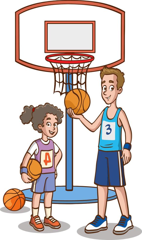 vector illustration of kids playing basketball