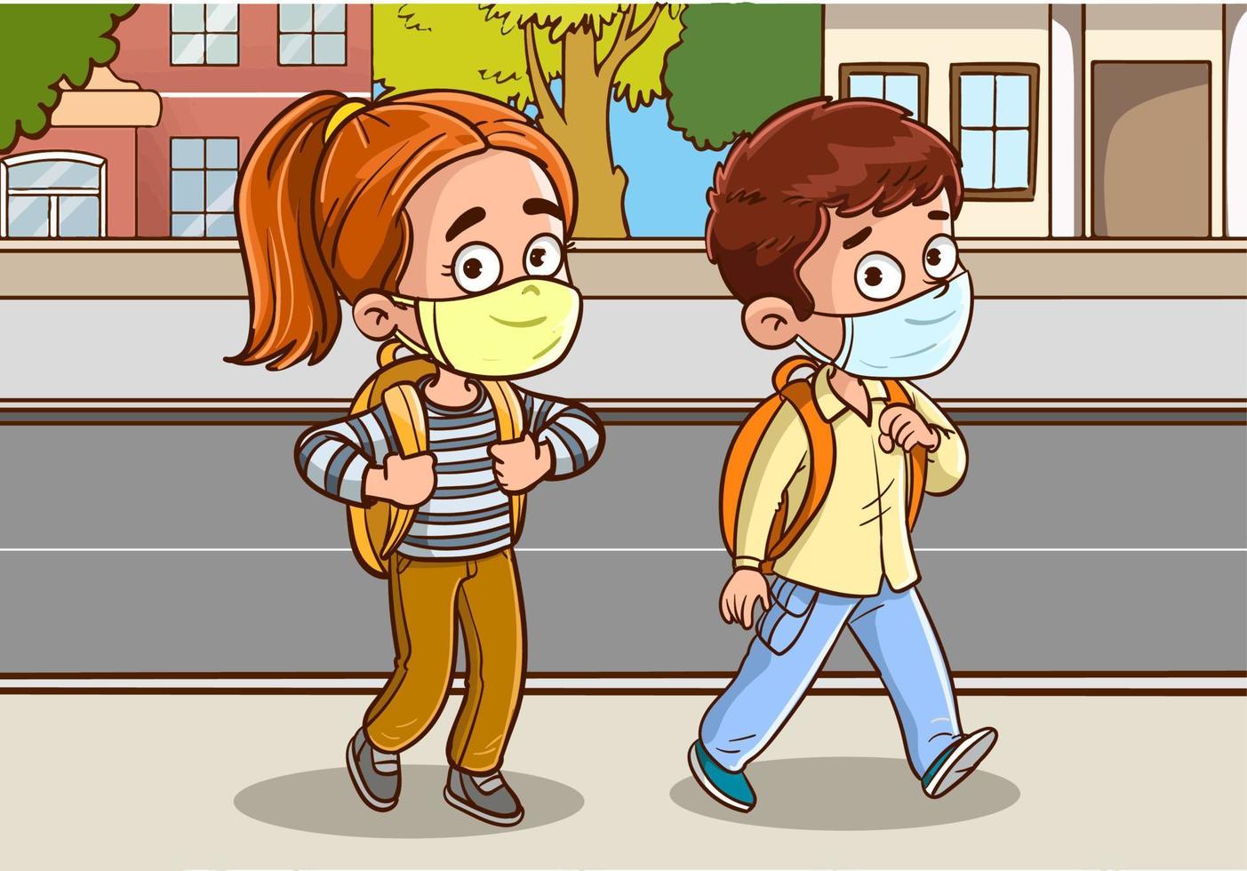 Kids walking and going back to school vector illustration