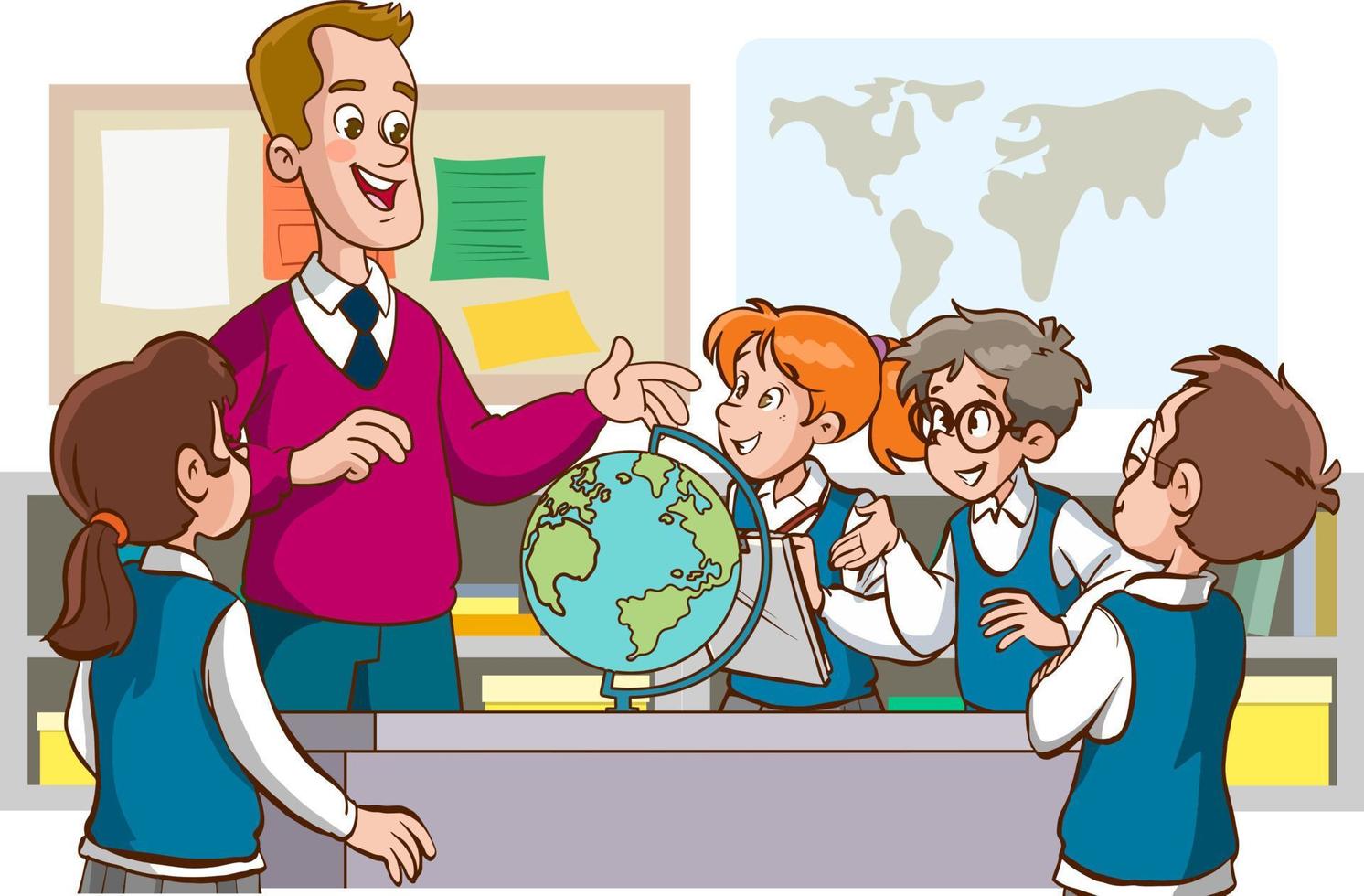 teacher and students are studying in the classroom cartoon vector