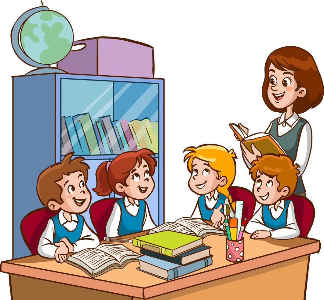 teacher and students are studying in the classroom cartoon vector